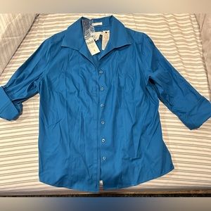 Chico's Blue Button Front Blouse Top Long Sleeve Cotton -Chicos Size 1